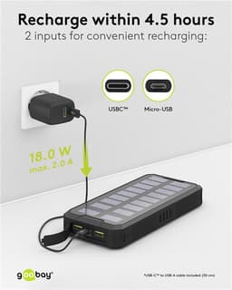 Power Bank SOLAR 20000mAh USB type C FAST CHARGE PD QC3.0 53934 Goobay 6