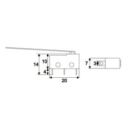 Microinterupator 1 circuit 5 2A 250V ON-ON cu lamela 50mm 20x10x7mm 3
