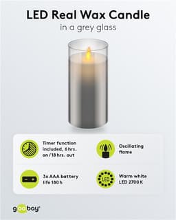 Lumanare LED Real Wax din sticla 7.5x15cm 3x AAA Goobay 60372 3