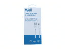 Cablu USB2.0 A tata - USB type C 2m 3A alb Well 2