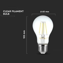 Bec A60 E27 FILAMENT LED 12W 1521lm 6500K alb rece V-tac SKU-217460 3
