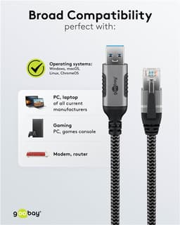 Cablu LAN Ethernet USB-A 3.0 la RJ45 1.5m CAT6 Gbit/s negru Goobay 70497 8