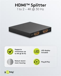 Splitter HDMI V1.4 1 intrare la 2 iesiri 4K30Hz 1080p60Hz Goobay 58480 6