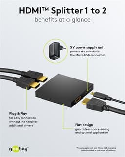 Splitter HDMI V1.4 1 intrare la 2 iesiri 4K30Hz 1080p60Hz Goobay 58480 3