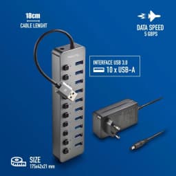 HUB USB 3.0 NGS iHub10 cu 10 porturi si alimentator inclus 2
