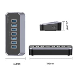 HUB USB Orico M3U3-7A-10-BK cu 7 port-uri USB3.2 gri 1m 3
