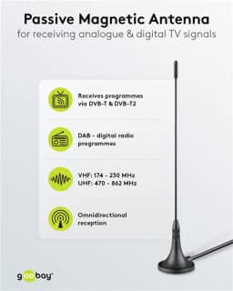 Mini antena magnetica pasiva DVB-T2 HD FM DAB Goobay 67090 2