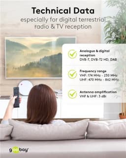 Mini antena magnetica pasiva DVB-T2 HD FM DAB Goobay 67090 5