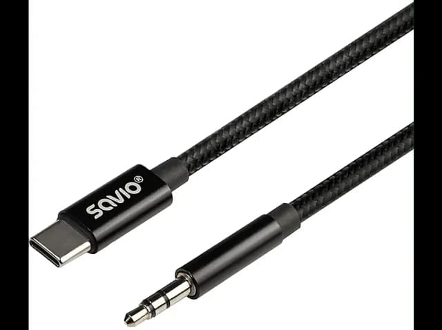 Cablu USB C tata la Jack 3.5 mm tata 1m negru textil SAVIO CL-187