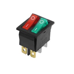 Intrerupator dublu ON-OFF 6 poli 250V 15A buton rosu + verde 22x28.4mm 1