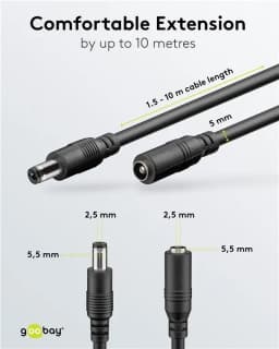 Cablu de extensie DC mama-tata 5.5x2.5mm 5m negru Goobay 76673 5
