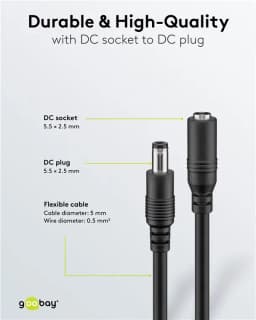Cablu de extensie DC mama-tata 5.5x2.5mm 5m negru Goobay 76673 2