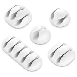 Set 5 cleme organizatoare cabluri cu adeziv albe MK5544 deleyCON 1