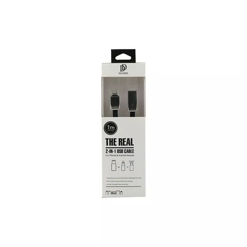 Cablu USB My-Magic 2in1 Micro USB sau Lightning negru 1m plat