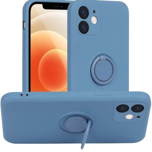 Husa protectie compatibila cu Samsung A21S Liquid Silicone Ring cu suport rotativ Albastru deschis