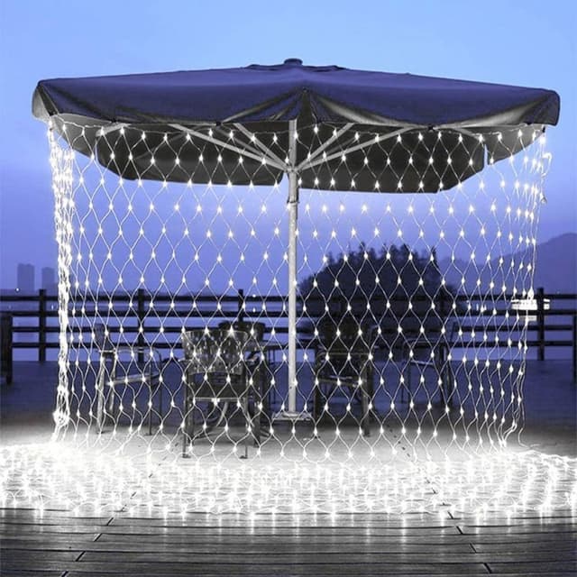 Instalatie Craciun, Tip Plasa, IP 44, 27 x 1 m, 1200 LED-uri, Alb rece, 8 jocuri de lumini, Transformator fara telecomanda, Interconectabila, Prelungitor 5 m inclus, Fir transparent