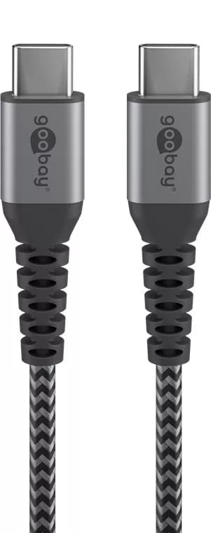 Cablu textil USB TYPE C tata-tata 0.5m 3A mufe metalice argintiu Goobay