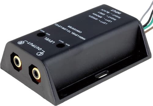Convertor HI-LOW nivel semnale difuzor la 2x RCA audio aurit 40W intrare cabluri 4CarMedia