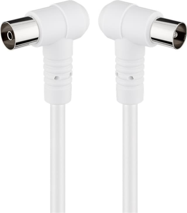 Cablu COAXIAL TV antena 2.5m cotit 90 grade mama-tata 75 ohm clasa A 85DB Dublu ecranat CCS alb 67354 Goobay