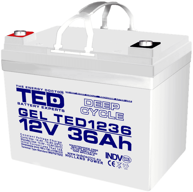 Acumulator AGM VRLA 12V 36Ah Plumb GEL Deep Cycle 195x128x155 mm M6 terminal TED Battery Expert Holland