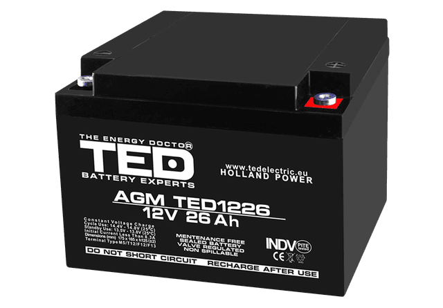 Acumulator AGM VRLA 12V 26Ah plumb acid 165x175x125 mm M5 terminal TED Battery Expert Holland