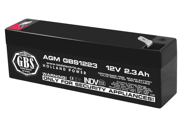 Acumulator AGM VRLA 12V 2.3Ah plumb acid 178x34x60 mm F1 terminal GBS1223F1 TED003614