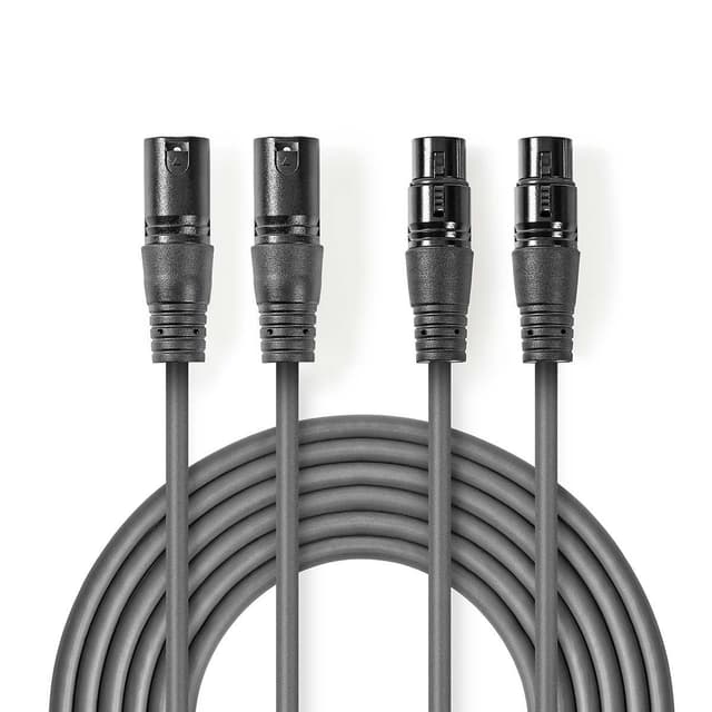 Cablu XLR stereo Premium Nedis 3m 2x XLR 3-pini tata - 2x XLR 3-pini mama gri COTH15030GY30