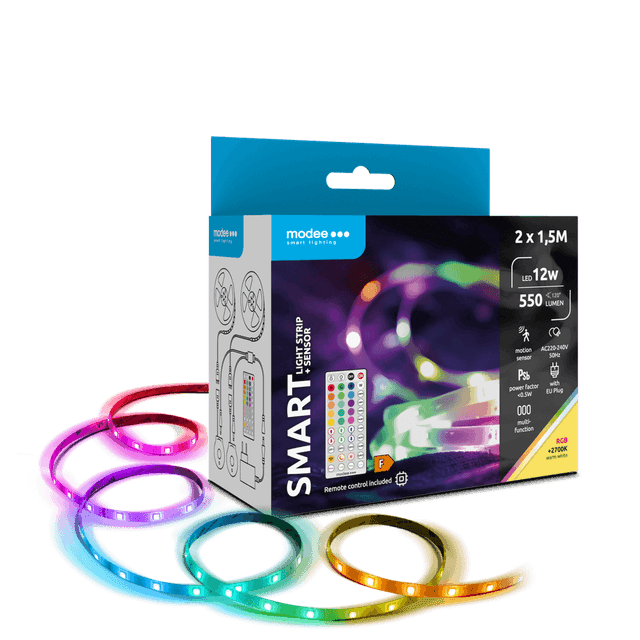 Set 2x1.5m banda LED Smart Modee 12W senzor de miscare cu telecomanda 2700K +RGB 550lm IP20 MSL-LS12W2X1,5MRGB2700KS-R