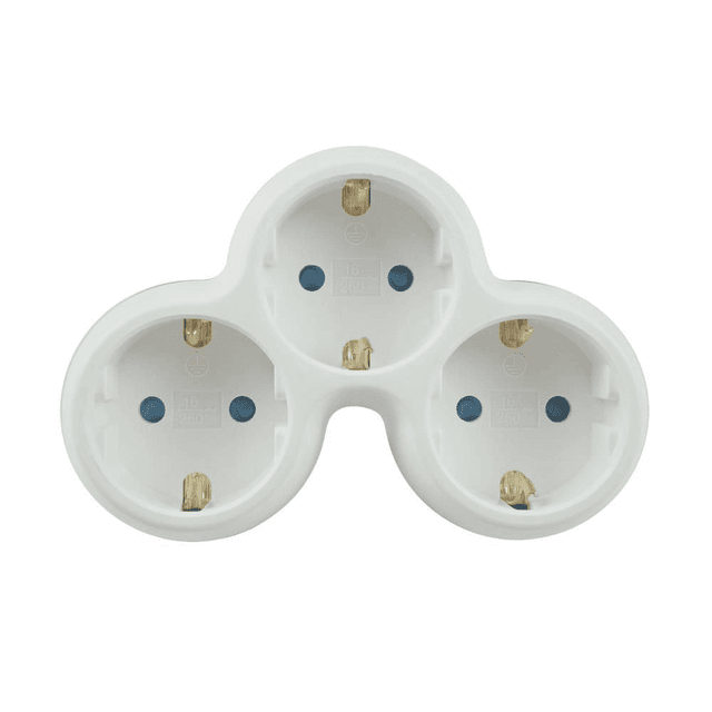 Stecher triplu Technik TP3 cu contact protectie 3x Schuko 16A 3500W alb