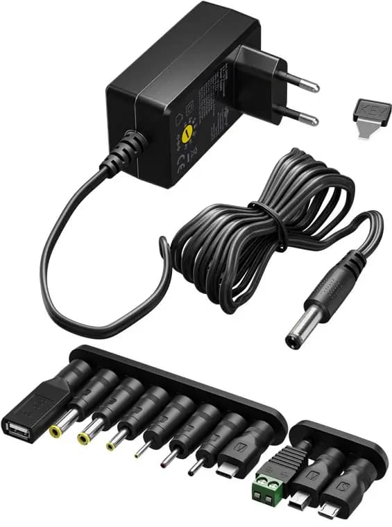 Alimentator universal 5-15V 36W 2.4A /11 adaptoare /USB-C /USB-A /Mini-USB /Micro-USB /conexiune cu surub 74436 Goobay