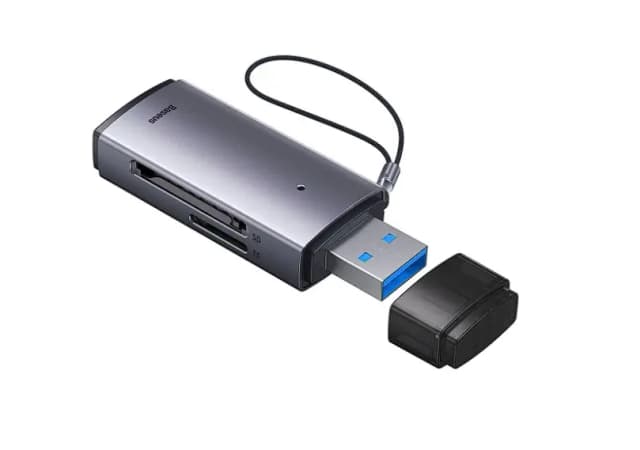 CARD READER extern Baseus Lite WKQX060013 USB 3.0 citeste /scrie SD /microSD 480Mbps maxim 512GB metalic gri