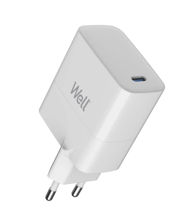 Incarcator retea 100-240V - USB-C Well GaN PD 65W 5V/3A 9V/3A 12V/3A 15V/3A 20V/3.25A alb