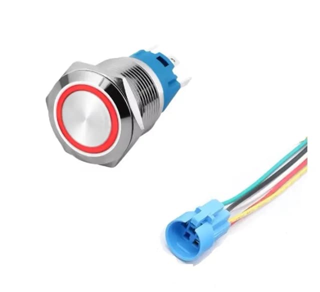 Intrerupator buton LED rosu SW 2 OFF-(ON) fara retinere metal 16mm 12-24V