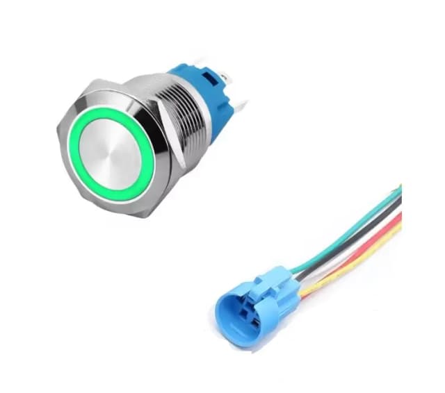 Intrerupator buton LED verde SW 3 OFF-(ON) fara retinere metal 19mm 12-24V