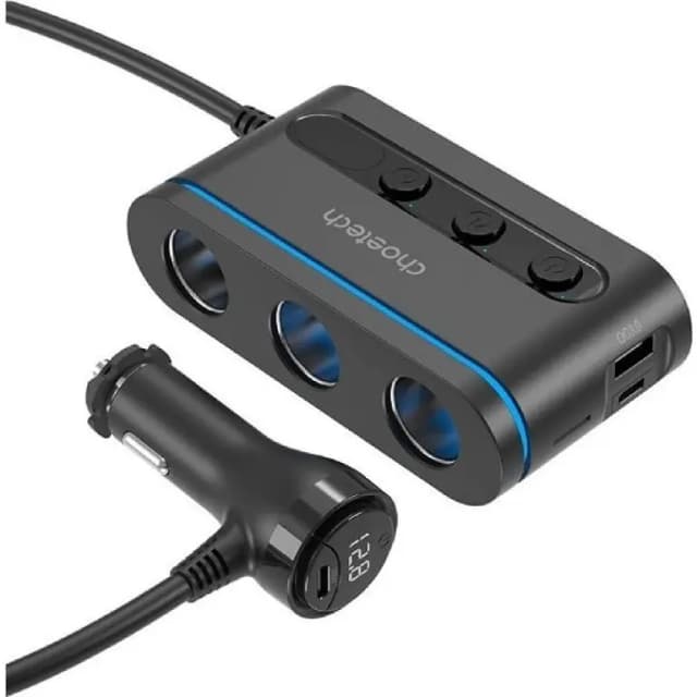 Multiplicator bricheta auto Choetech TC0021 3 iesiri 2x USB-C PD 30W 1x USB A QC3.0 18W
