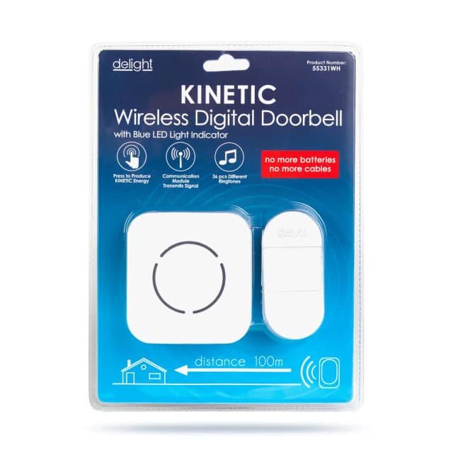 Sonerie wireless Kinetic fara baterii 1 buton +1 receptor alb delight 55331WH