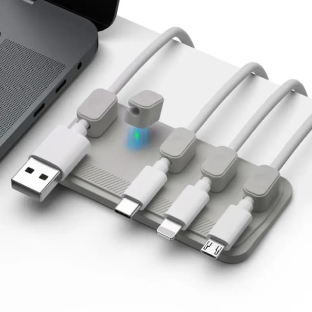 Set organizator de cabluri Well magnetic pentru 5 cabluri gri ORG-CABLE-M0305GY-WL