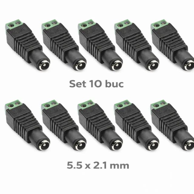 Set 10 mufe alimentare DC 2.1x5.5mm mama cu prindere rapida cu surub regleta GNI0510-10
