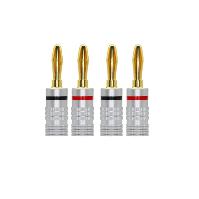 Set 4 mufe banana tata 4mm metal cu surub si inel negru si rosu SET-4-BANANA/M-B+R